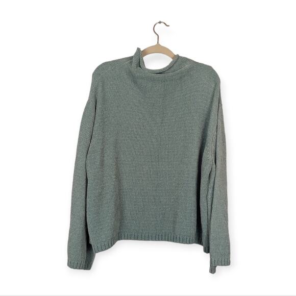 Eloquii Green Knit Long Sleeve Mock Neck Sweater - Picture 2 of 7